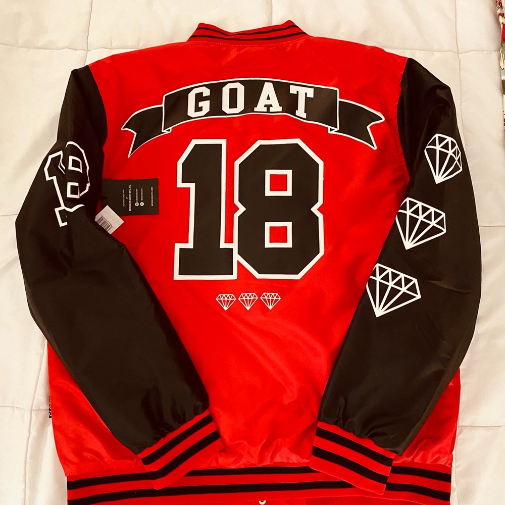NWT Goat 18 Varsity Bomber Jacket Red Black "Greatest of All Time" Size L - Picture 5 of 8